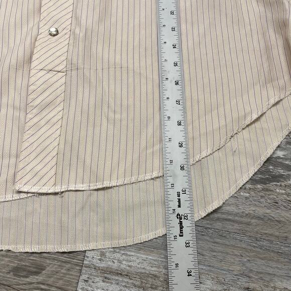 Vintage 70s 80s Wrangler Striped Mens 17.5-36 Long Tail Pearl Snap Western Shirt - Picture 9 of 11